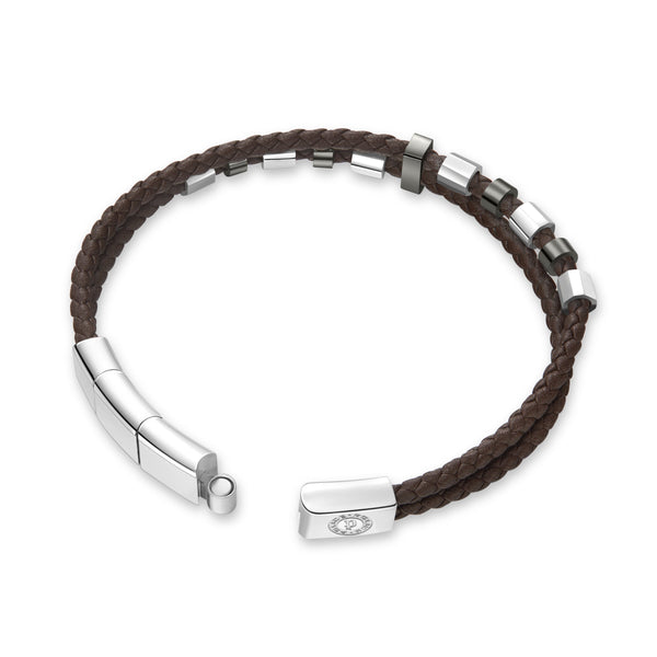 Police Men's Bracelet Leather Brown Silver Stainless Steel Bracelets Men Leather Bracelet Men Jewelry Men's Bracelet Men Leather