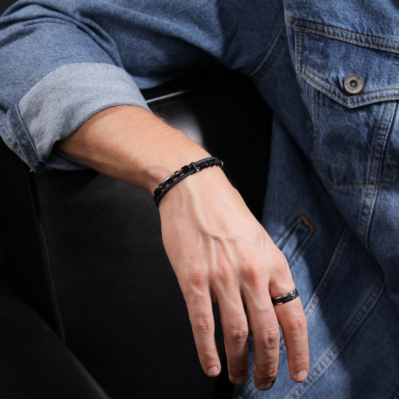 Police Men's Bracelet Leather Blue Black Men's Bracelet Leather Men's Bracelet Leather Band Leather Bracelet Men's Leather Bracelets