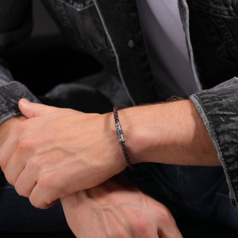 Police Men's Bracelet Leather Brown - Braided Leather Band Men's Bracelet - Bracelet Leather Men