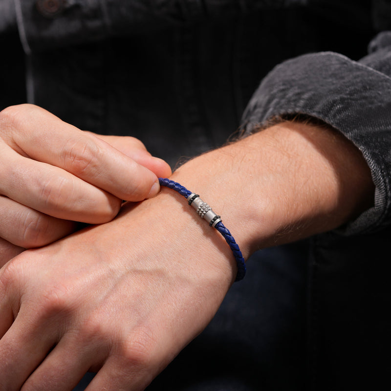 Police Men's Bracelet Leather Stainless Steel Blue - Bracelets Men Leather - Bracelet Men Leather - Bracelet Leather Men - Bracelets Men