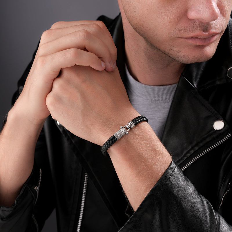 Police Men's Bracelet Leather Stainless Steel Black Men's Bracelet Leather Bracelet Leather Band Men's Leather Bracelet Leather