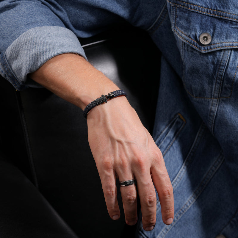 Police Men's Bracelet Leather Blue Men's Bracelet Leather Bracelet Men Leather Bracelet Leather Chain Leather Band Men Leather