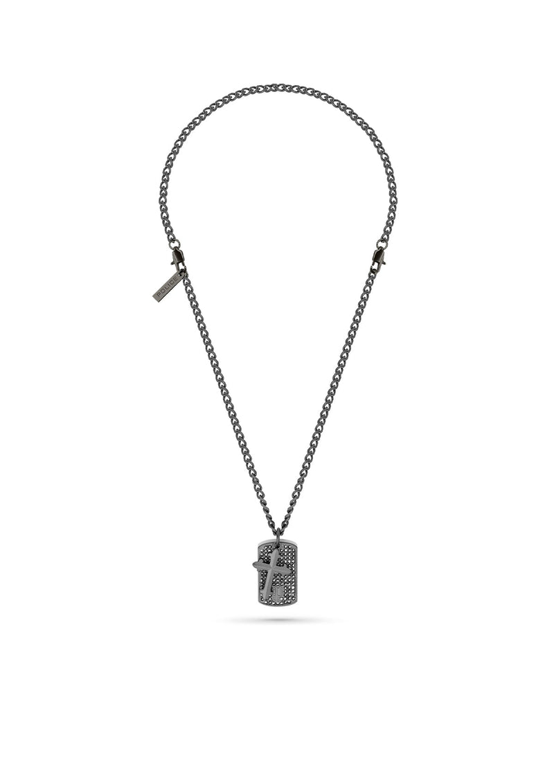 Collana a catena da uomo della polizia con ciondolo croce Collana a catena da uomo nera in acciaio inossidabile