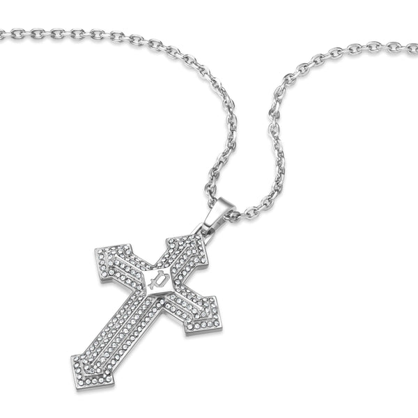 Collana a catena da uomo della polizia in argento da 50 cm con ciondolo croce in acciaio inossidabile, catena da uomo, collana a catena in argento, gioielli da uomo