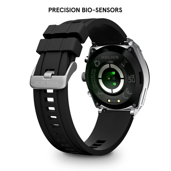 Police Herren Smartwatch Schwarz/Silber Edelstahl/Silikon Armband Smartwatch Fitness Tracker Herzfrequenzmesser Digital Uhr