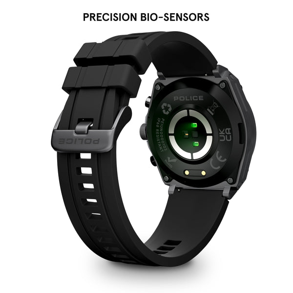 Police Herren Smartwatch mit Pulsmessung, Aktivitäts-Tracker, Schwarz, Einheitsgröße, Silikon/Edelstahl, Sportuhr, Fitnessuhr, Smartwatch Männer
