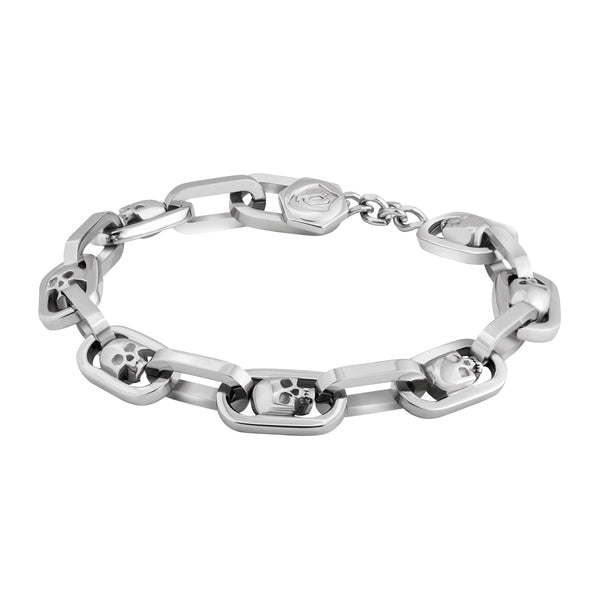 Bracciale da uomo Police Catena in argento 20 cm Bracciali con teschio in acciaio inossidabile Catena da uomo Bracciale da uomo in catena in argento