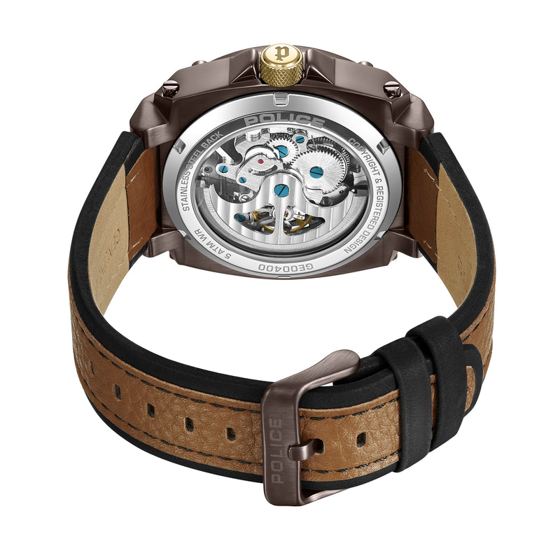 Police Herren Armbanduhr Analog Quarz Leder Braun Gold 42mm - Chronograph Automatik Herrenuhr - Sportliche Herrenuhr