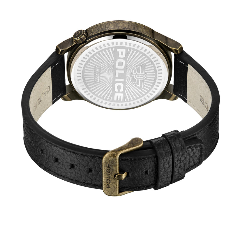 Orologio da uomo Police in pelle nero/oro con teschio, cronografo, orologio da polso