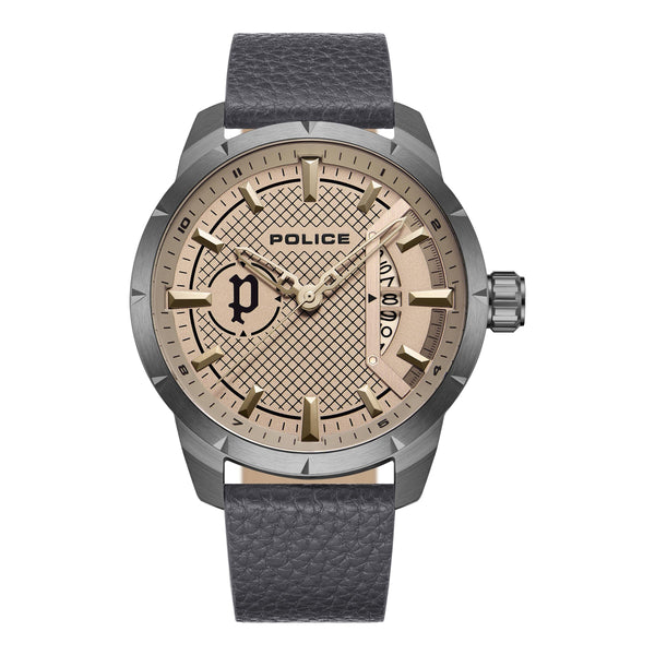 Police Men's Analogue Wrist Watch Leather Gold/Black 42mm Chronograph Quartz Men's Watch Wristwatch