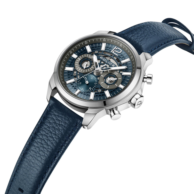 Orologio da uomo Police Cronografo analogico in pelle blu 42 mm Orologio da polso da uomo con bracciali
