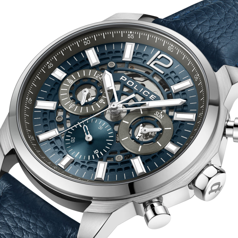 Orologio da uomo Police Cronografo analogico in pelle blu 42 mm Orologio da polso da uomo con bracciali