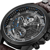 Police Men's Wristwatch Analog Leather Black Blue 44mm Chronograph Men's Watch Wrist