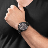 Police Men's Wristwatch Analog Leather Black Blue 44mm Chronograph Men's Watch Wrist