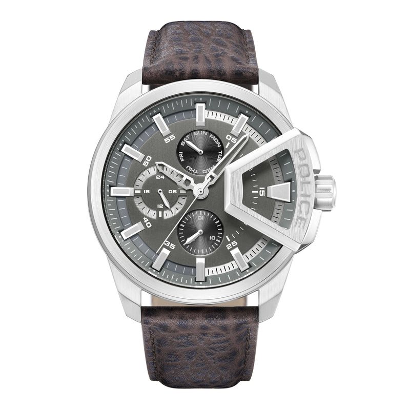 Orologio cronografo da uomo Police cinturino in pelle grigio marrone 44 mm - Orologio cronografo da uomo