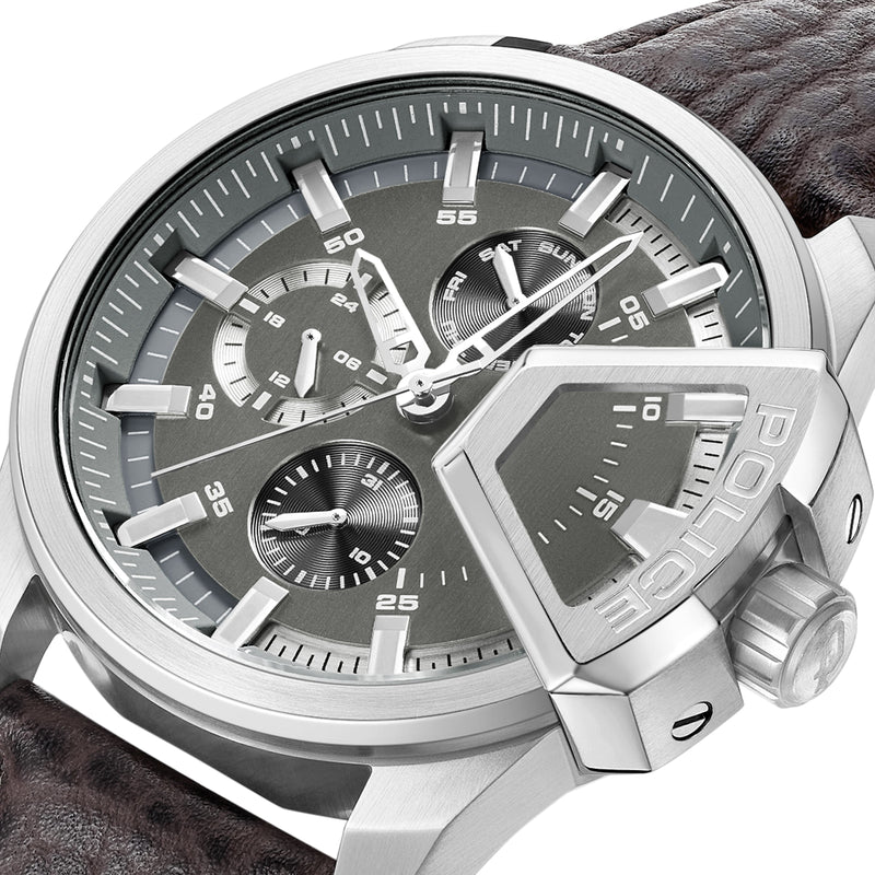 Orologio cronografo da uomo Police cinturino in pelle grigio marrone 44 mm - Orologio cronografo da uomo