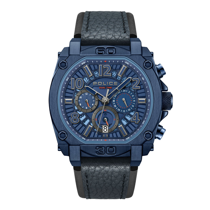 Police Men's Wristwatch Analogue Chronograph Leather Blue 44 mm Men's Watch - Timepieces - Watches