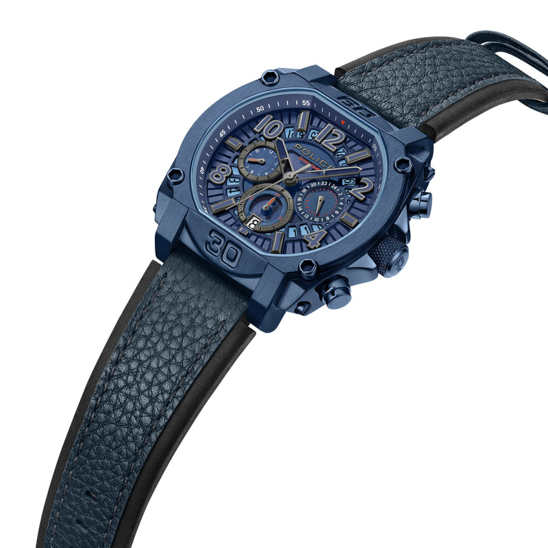 Police Men's Wristwatch Analogue Chronograph Leather Blue 44 mm Men's Watch - Timepieces - Watches