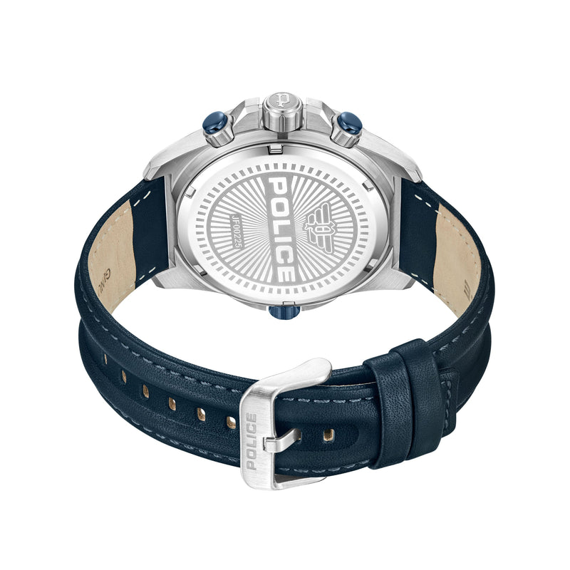 Orologio cronografo da uomo Police Orologio in pelle blu/argento Orologio da uomo Cronografo da uomo