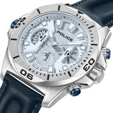 Orologio cronografo da uomo Police Orologio in pelle blu/argento Orologio da uomo Cronografo da uomo