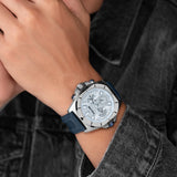 Orologio cronografo da uomo Police Orologio in pelle blu/argento Orologio da uomo Cronografo da uomo