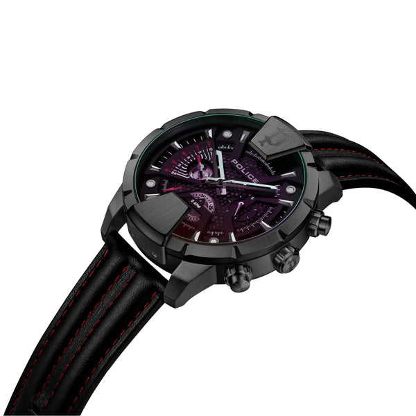 Police Men's Wristwatch Chronograph Leather Black 44mm Analog Quartz Men's Watches Sports Watch