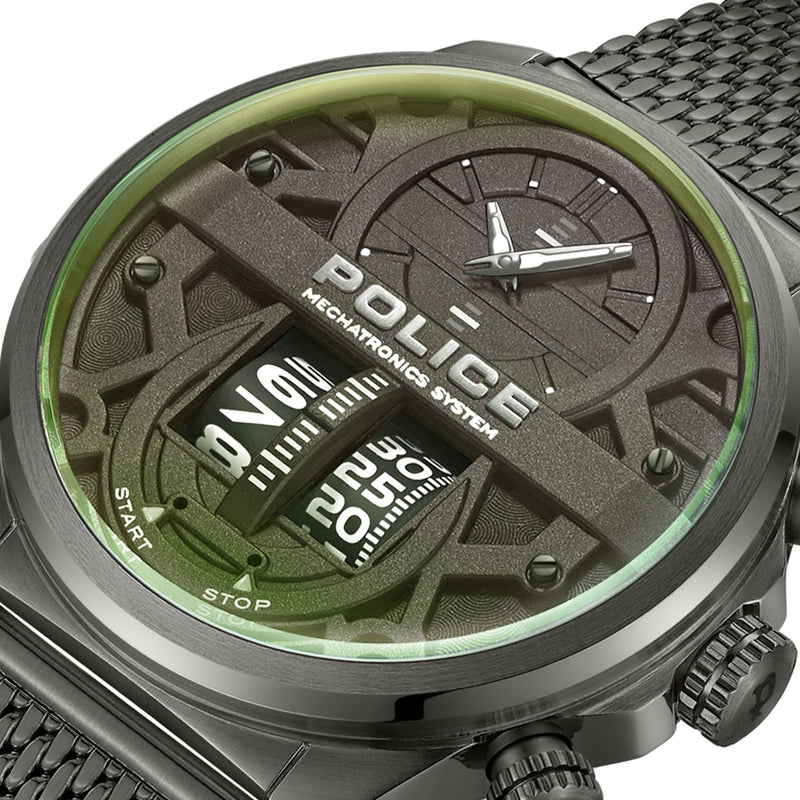 Police Herren Armbanduhr Analog Uhr Green/Black 44mm Edelstahl Armband Uhr Chronograph Sportuhr