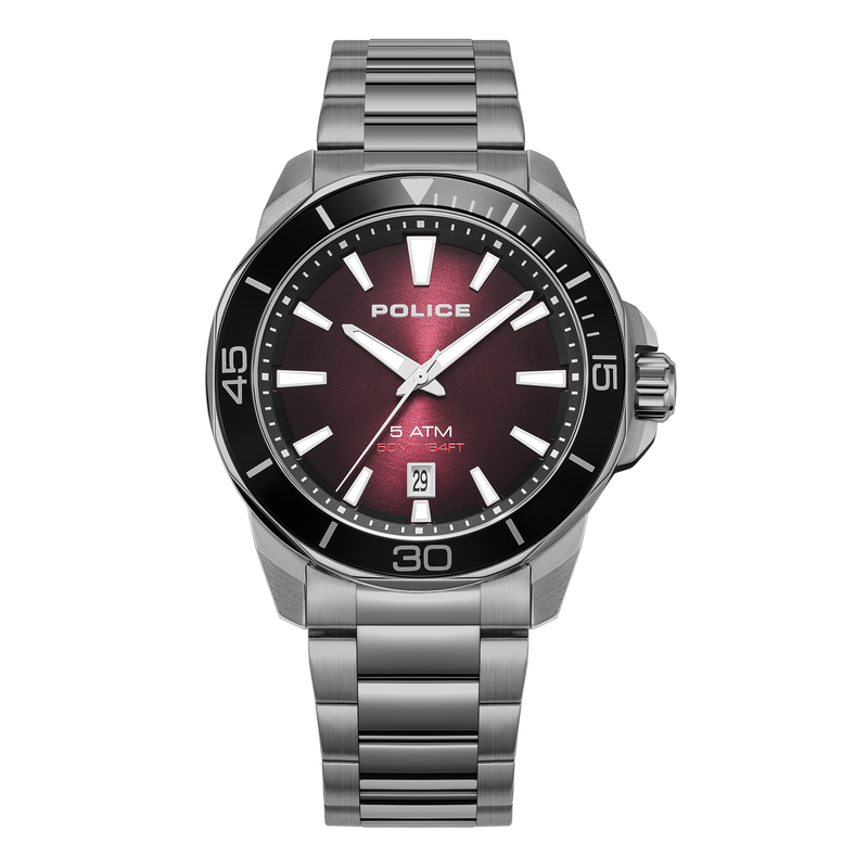Orologio da uomo Police Orologio analogico Argento 44 mm Orologio Police in acciaio inossidabile Cronografo da polso