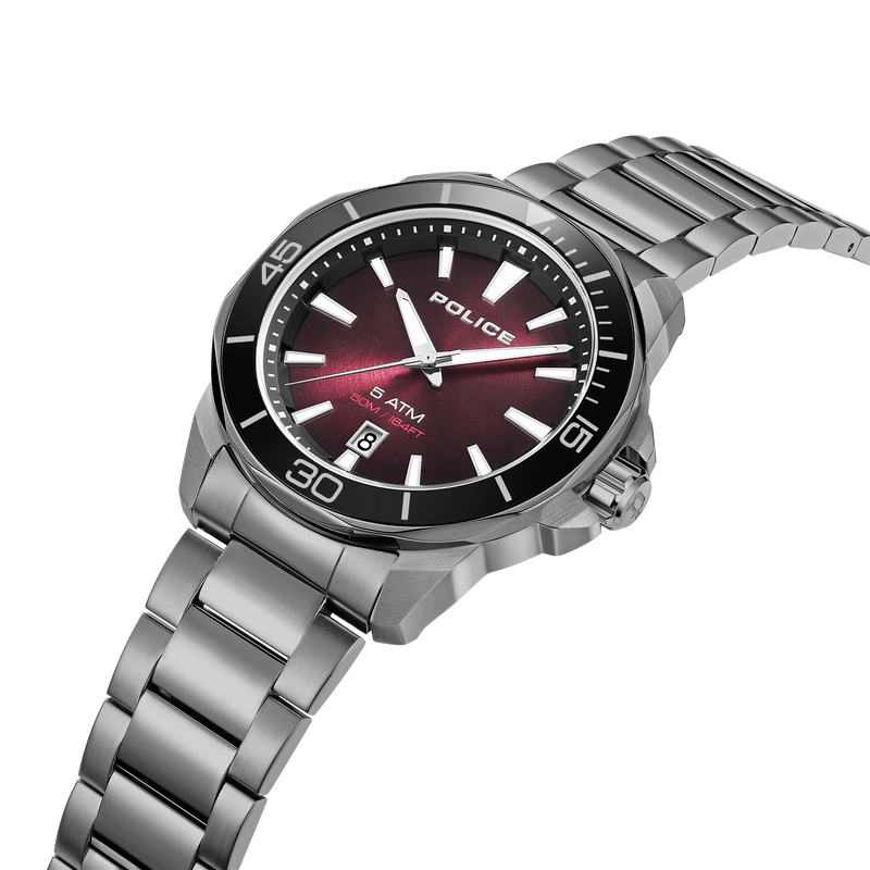 Orologio da uomo Police Orologio analogico Argento 44 mm Orologio Police in acciaio inossidabile Cronografo da polso