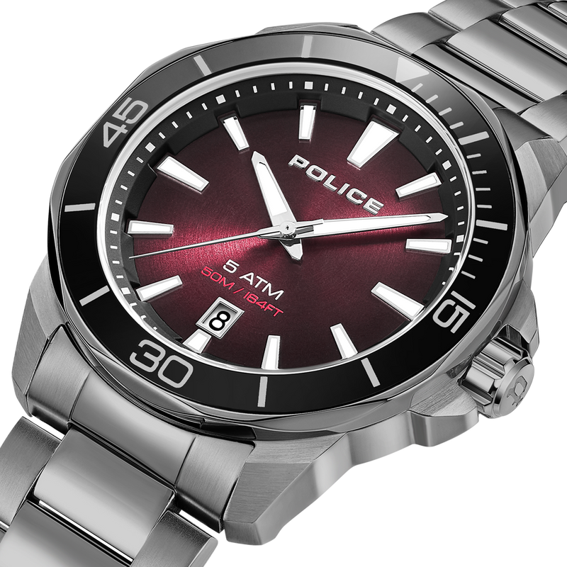 Orologio da uomo Police Orologio analogico Argento 44 mm Orologio Police in acciaio inossidabile Cronografo da polso