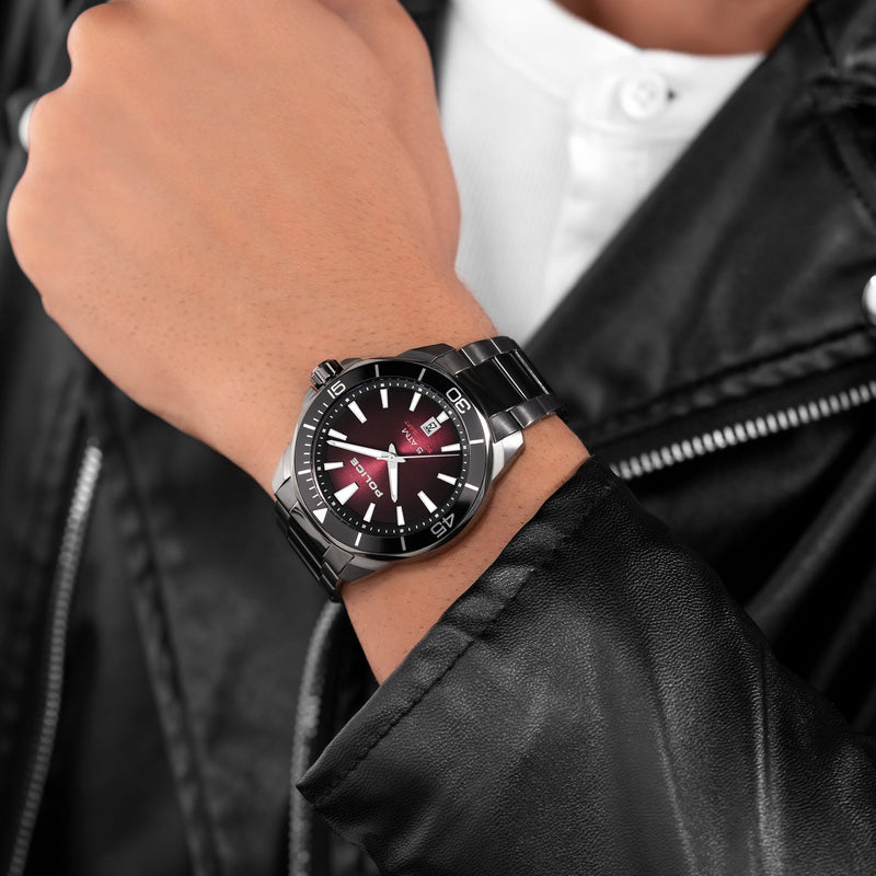 Orologio da uomo Police Orologio analogico Argento 44 mm Orologio Police in acciaio inossidabile Cronografo da polso