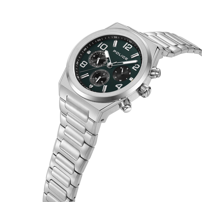 Police Men's Wristwatch Chronograph Stainless Steel Green Silver Men's Watch Wrist Time Timepiece