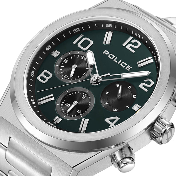 Police Men's Wristwatch Chronograph Stainless Steel Green Silver Men's Watch Wrist Time Timepiece
