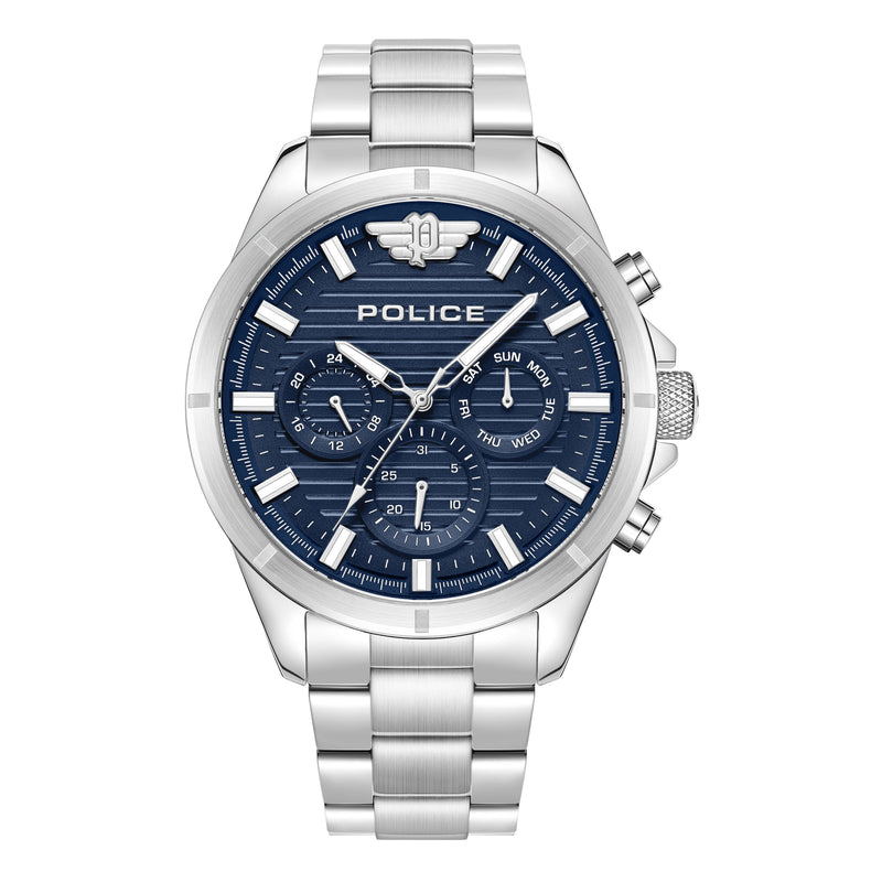 Police Men's Chronograph Watch Blue/Silver 44mm Stainless Steel Wristwatch Men's Watch Chronographs