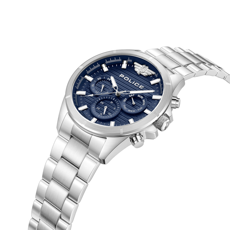 Police Men's Chronograph Watch Blue/Silver 44mm Stainless Steel Wristwatch Men's Watch Chronographs