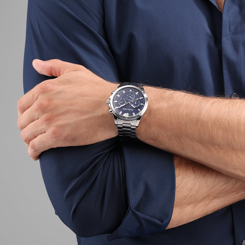 Police Men's Chronograph Watch Blue/Silver 44mm Stainless Steel Wristwatch Men's Watch Chronographs