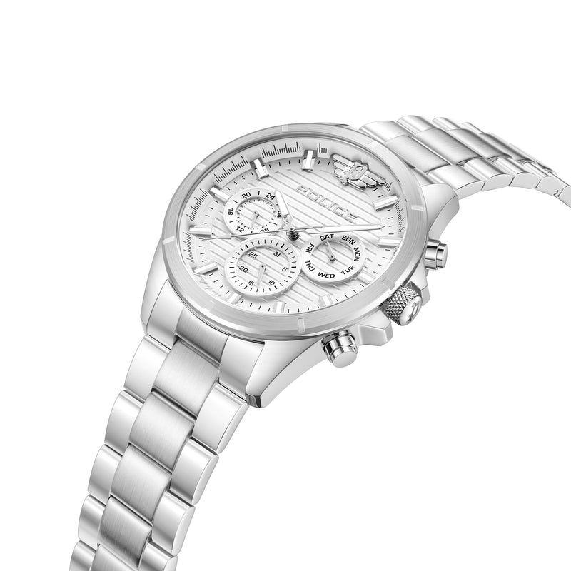 Orologio cronografo da uomo Police Orologio da uomo in acciaio inossidabile color argento da 44 mm. Orologio da uomo con cronografo