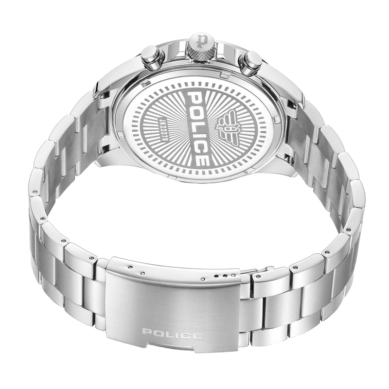 Orologio cronografo da uomo Police Orologio da uomo in acciaio inossidabile color argento da 44 mm. Orologio da uomo con cronografo