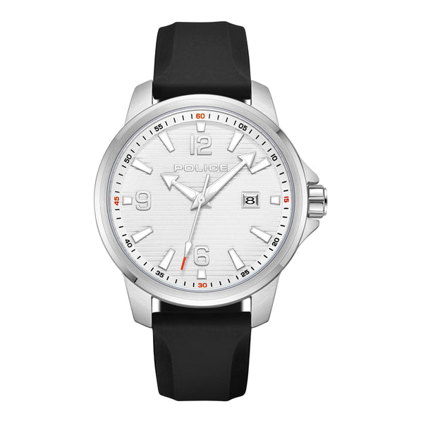 Police Herren Armbanduhr Analog Quarz Uhr Silber/Schwarz 44mm Edelstahl/Gummi Herrenuhr Chronograph Sportuhr