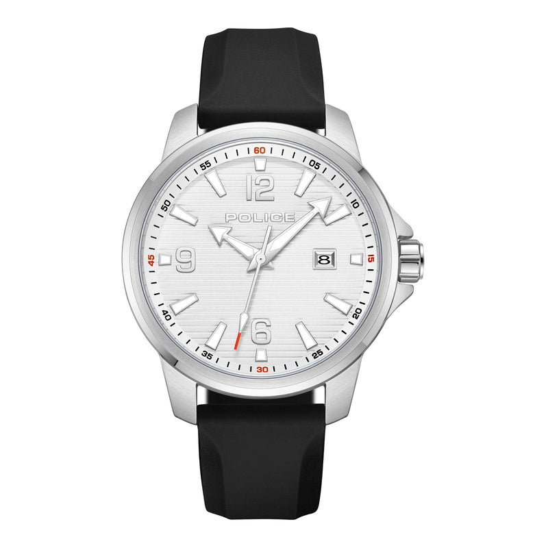 Orologio da uomo Police Orologio analogico al quarzo Argento/Nero 44 mm Orologio da uomo in acciaio inossidabile/gomma Cronografo Orologio sportivo