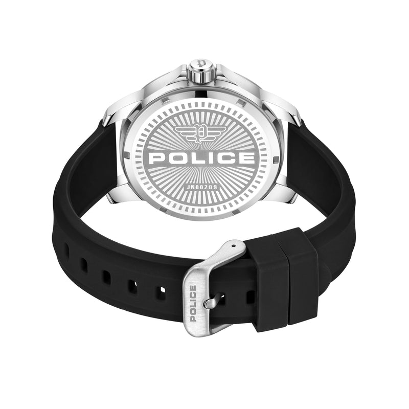 Orologio da uomo Police Orologio analogico al quarzo Argento/Nero 44 mm Orologio da uomo in acciaio inossidabile/gomma Cronografo Orologio sportivo