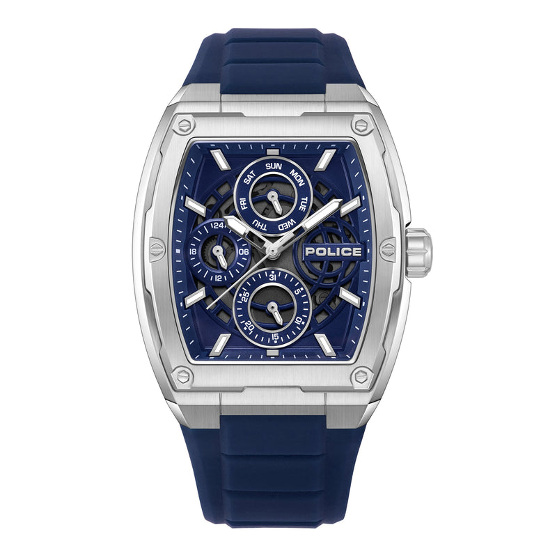 Police Men's Wristwatch Analog Quartz Stainless Steel Blue Silver 45mm Chronograph Men's Watch Leather Strap Time Date