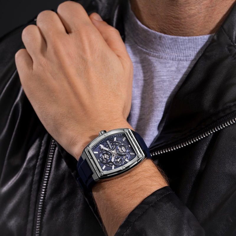 Police Men's Wristwatch Analog Quartz Stainless Steel Blue Silver 45mm Chronograph Men's Watch Leather Strap Time Date