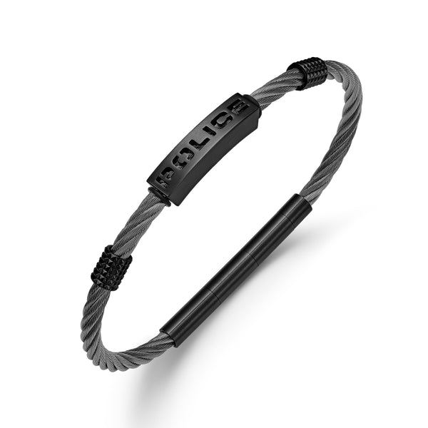 Bracciale da uomo Police in acciaio inossidabile nero 21 cm - Bracciale da uomo a catena in pelle da uomo
