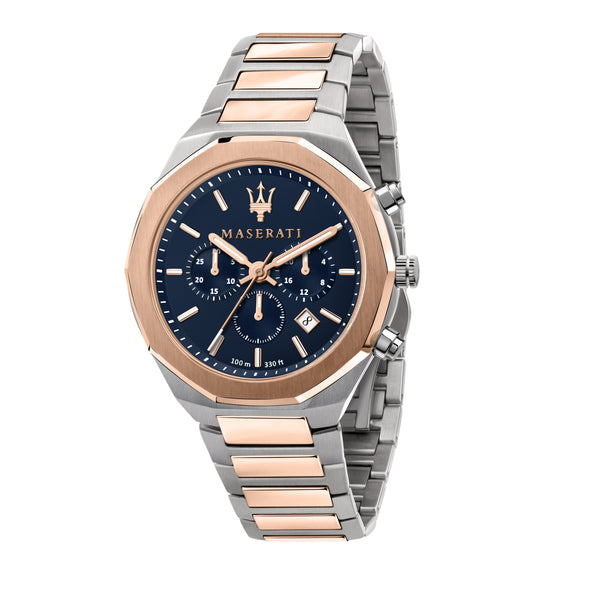 Orologio da uomo Maserati, collezione Stile, movimento al quarzo, cronografo, in acciaio inossidabile, PVD oro rosa - R8873642002