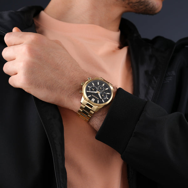 Cronografo da uomo Police Orologio da polso da uomo in oro 42 mm in acciaio inossidabile Cronografi