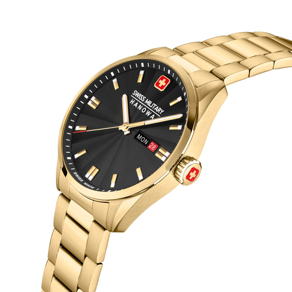 Swiss Military Hanowa Men's Wristwatch Analog Gold/Black 42mm Stainless Steel Men's Watch Chronograph Date Bracelets