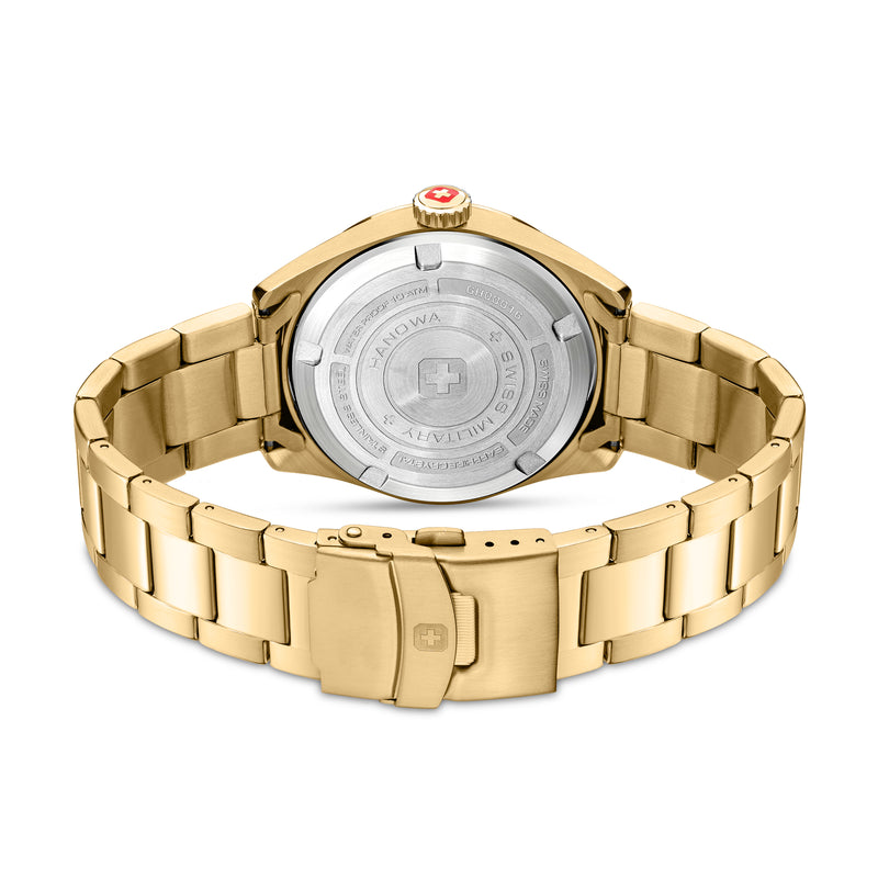 Swiss Military Hanowa Men's Wristwatch Analog Gold/Black 42mm Stainless Steel Men's Watch Chronograph Date Bracelets