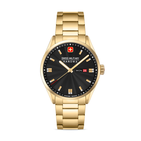 Swiss Military Hanowa Men's Wristwatch Analog Gold/Black 42mm Stainless Steel Men's Watch Chronograph Date Bracelets