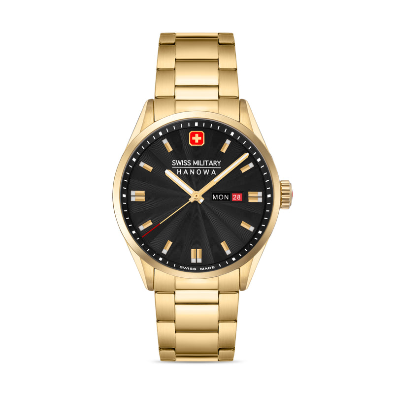 Swiss Military Hanowa Men's Wristwatch Analog Gold/Black 42mm Stainless Steel Men's Watch Chronograph Date Bracelets